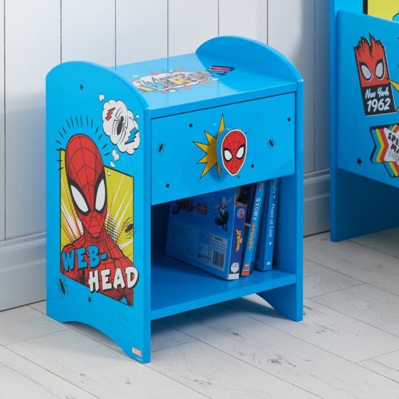 Disney - Spider-Man - 1 Drawer Bedside Table - Blue - Wooden - Happy Beds