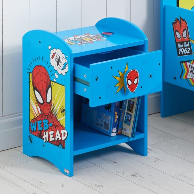 Disney Spider Man 1 Drawer Bedside Table Blue Wooden Happy Beds 3 1