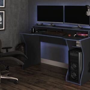 Enzo - Gaming Desk - Black/Blue - Wooden - Happy Beds