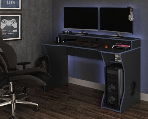 Enzo - Gaming Desk - Black/Blue - Wooden - Happy Beds