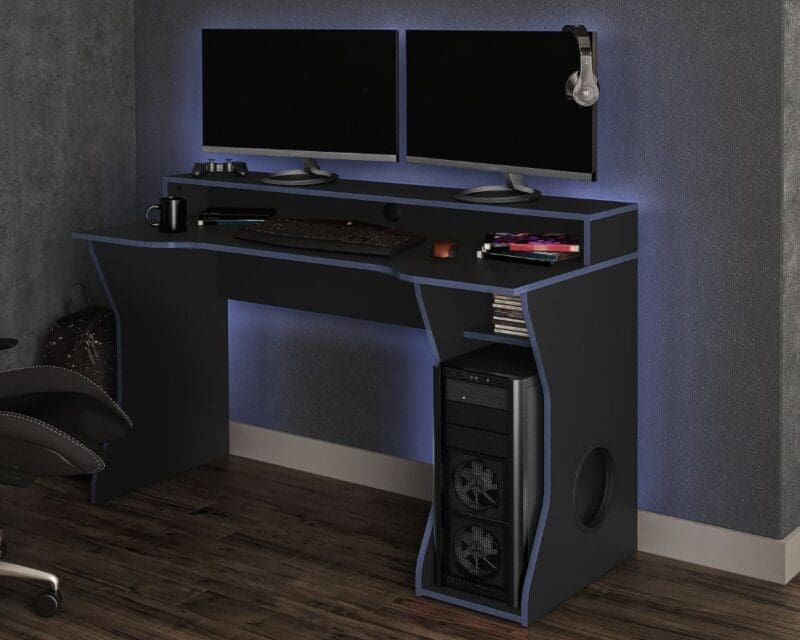 Enzo Gaming Desk BlackBlue Wooden Happy Beds 3 1