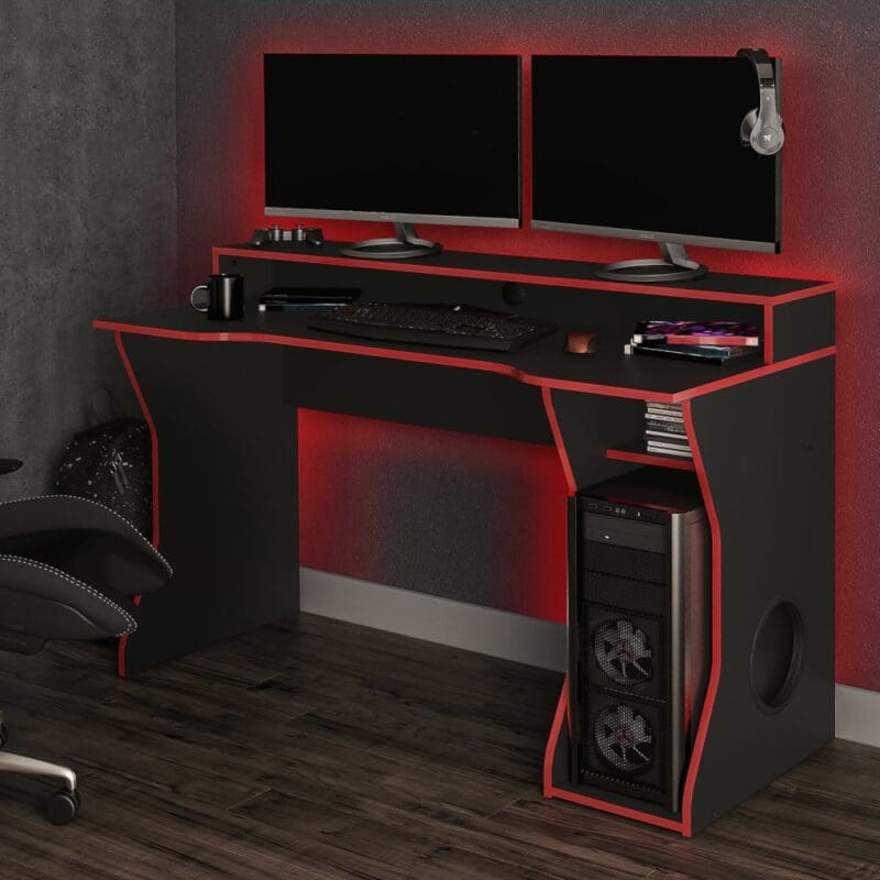 Enzo Gaming Desk BlackRed Wooden Happy Beds 2 1