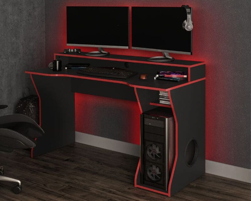 Enzo Gaming Desk BlackRed Wooden Happy Beds 3 1