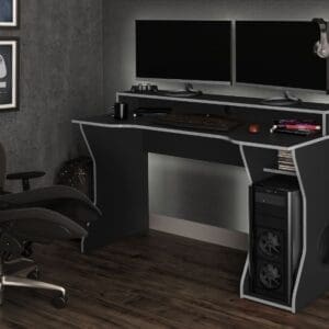 Enzo - Gaming Desk - Black/Silver - Wooden - Happy Beds