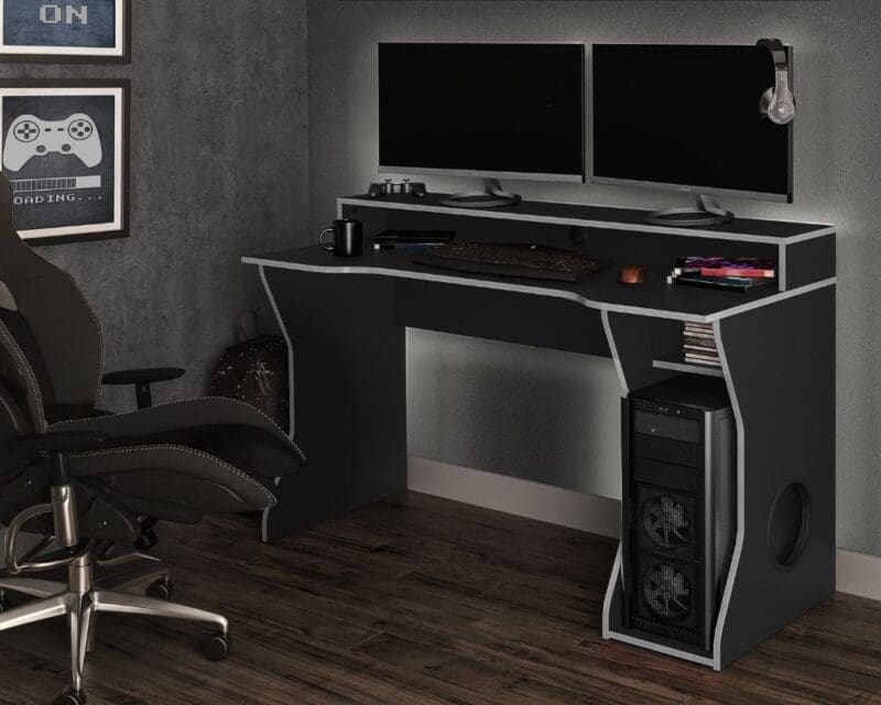 Enzo Gaming Desk BlackSilver Wooden Happy Beds 2 1