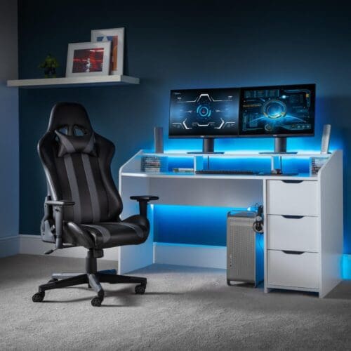 Gravity - Storage Gaming Desk - White - Wooden - Happy Beds