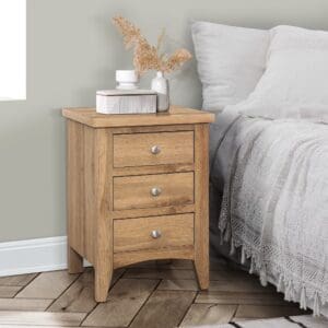 Hampstead - 3 Drawer Bedside Table - Oak - Wooden - Happy Beds