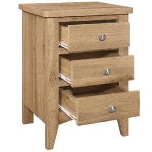 Hampstead 3 Drawer Bedside Table Oak Wooden Happy Beds 3 1