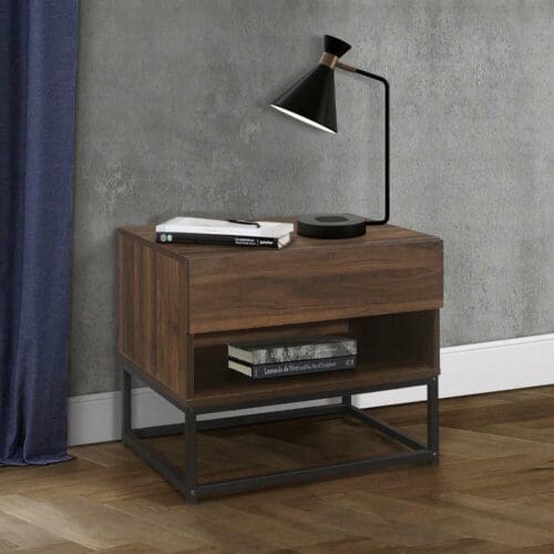 Houston - 1 Drawer Bedside Table - Walnut - Wooden/Metal - Happy Beds