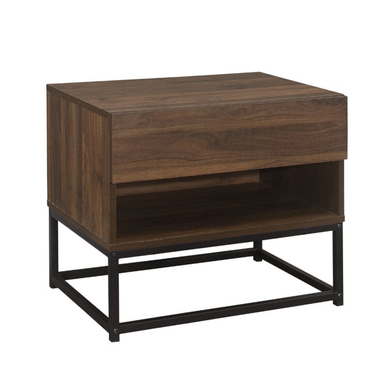 Houston 1 Drawer Bedside Table Walnut WoodenMetal Happy Beds 6 1