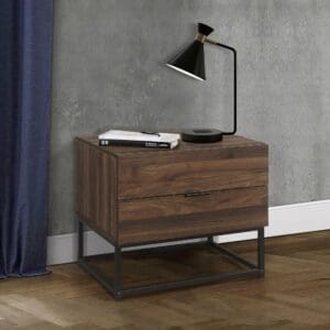 Houston - 2 Drawer Bedside Table - Walnut - Wooden/Metal - Happy Beds