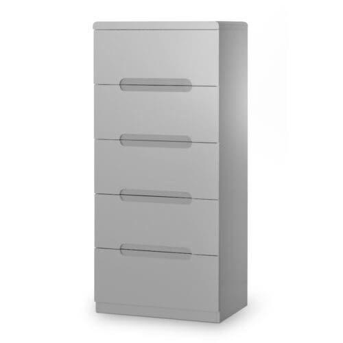 Manhattan - 5 Drawer Narrow Chest - Grey - Wooden - Happy Beds