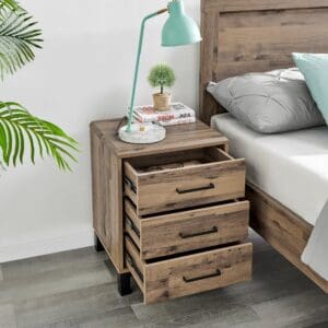 Rodley 3 Drawer Bedside Table Oak Wooden Happy Beds 2 1