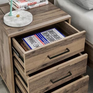 Rodley 3 Drawer Bedside Table Oak Wooden Happy Beds 4 1