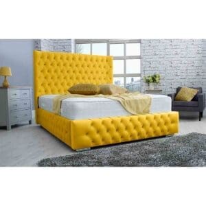 Eleganza Home Eleganza Dino Plush King Bed Frame - Mustard Gold