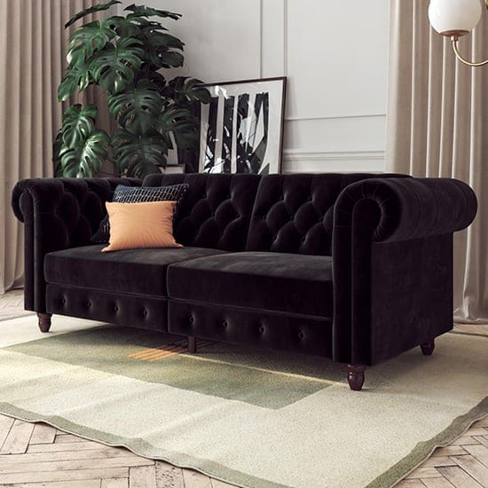 Fritton Chesterfield Velvet Sofa Bed Black Neww