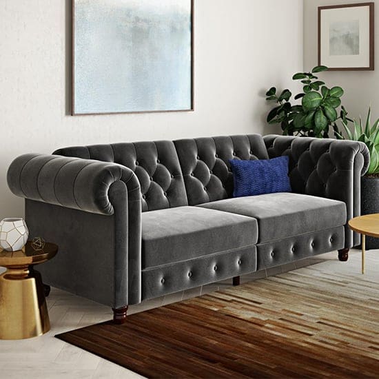 Fritton Chesterfield Velvet Sofa Bed Grey New