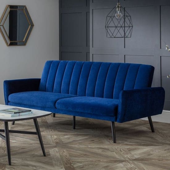 afina velvet sofa bed blue black tapered legs