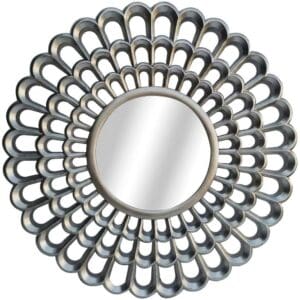 alsip round bedroom wall mirror silver frame