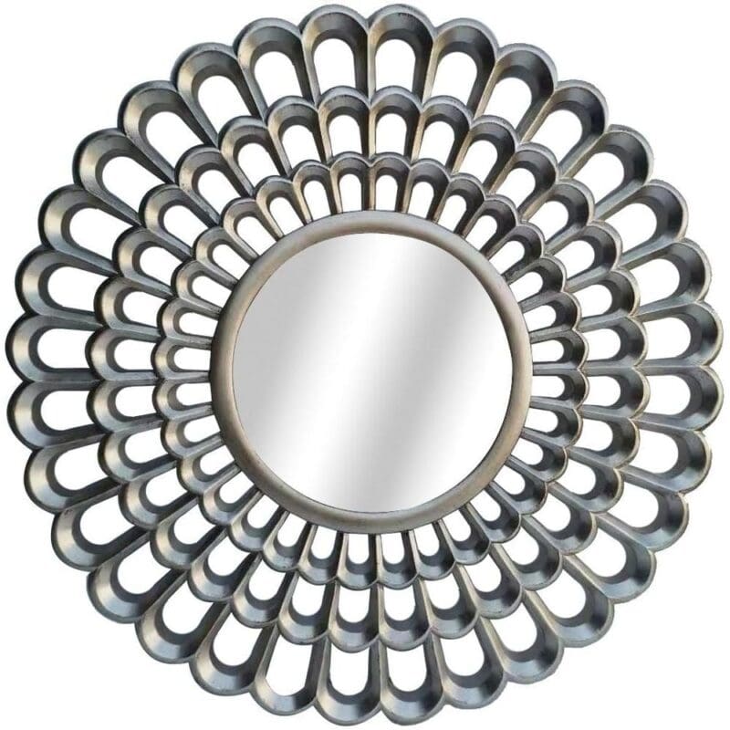 alsip round bedroom wall mirror silver frame