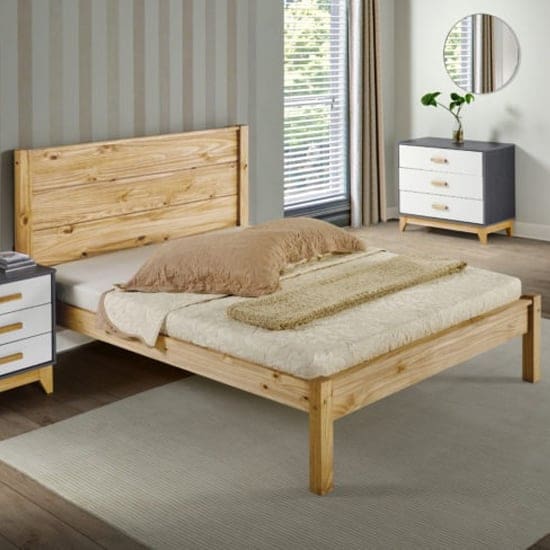 barton wooden double bed waxed pine