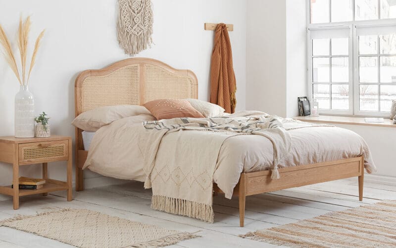 birlea leonie rattan bed frame lifestyle side view oak