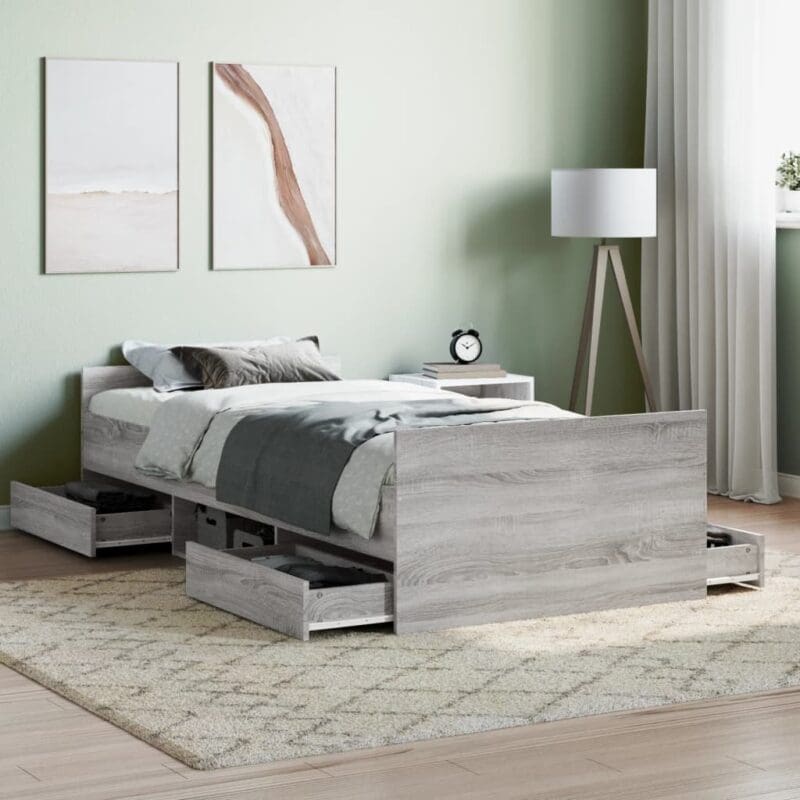 braga wooden single bed drawers grey sonoma oak