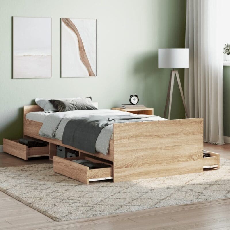 braga wooden single bed drawers sonoma oak