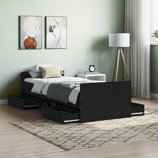 carpi single bed 4 drawers black