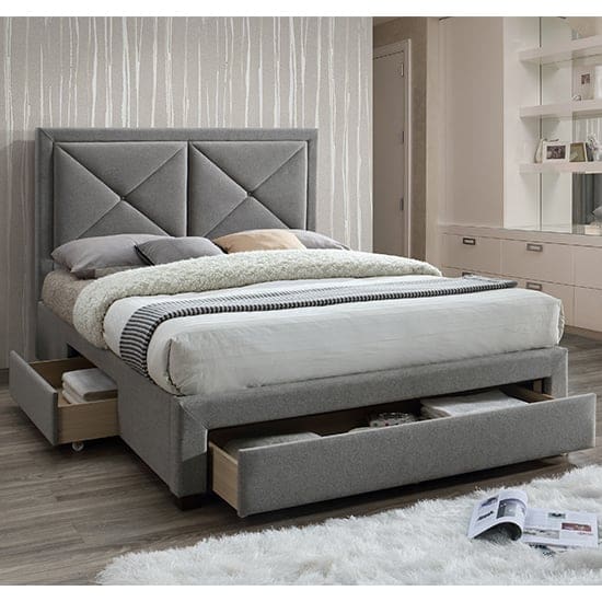 cezanne fabric king size bed drawers grey marl