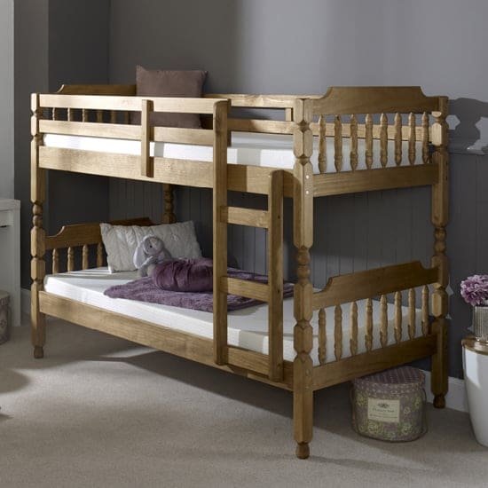 colonial wooden single bunk bed waxed pine