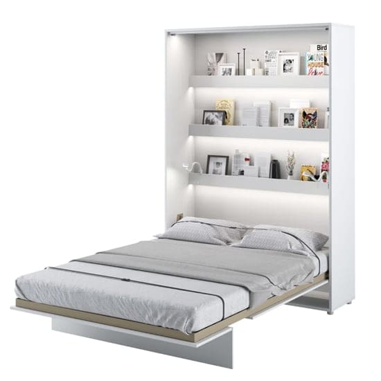 cortez wooden double bed wall vertical matt white led