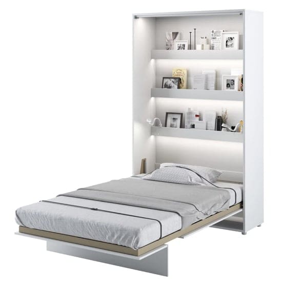 cortez wooden single bed wall vertical matt white led