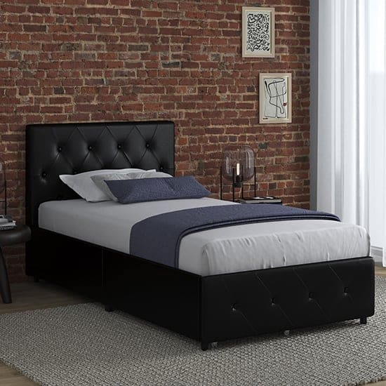 dalya faux leather single bed drawers black