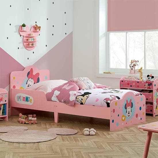 disney minnie mouse childrens single bed pink