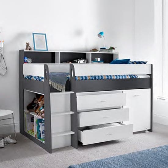 essen mid sleeper single bed grey white