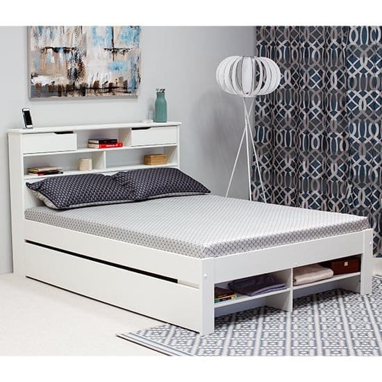 fabio double bed drawers white