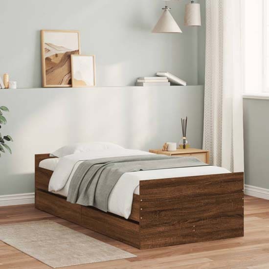 frisco single bed drawers brown oak