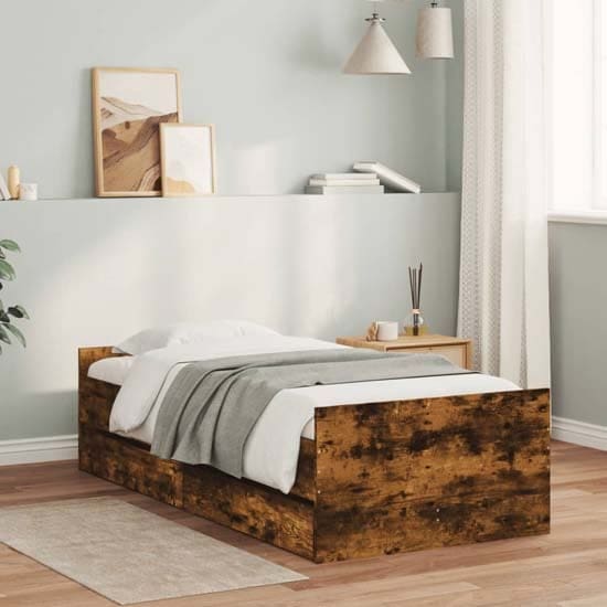 frisco single bed drawers smoked oak