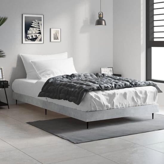 gemma wooden single bed concrete effect black legs