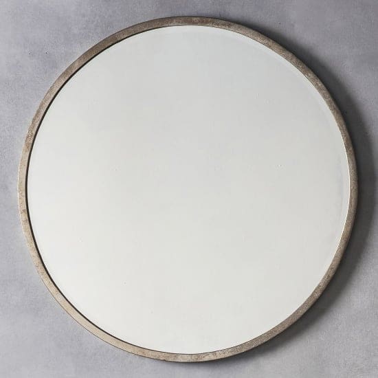 haggen large round bedroom mirror antique silver frame