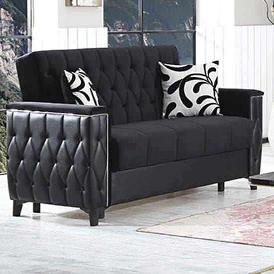 kanata plush velvet storage 2 seater sofa bed black