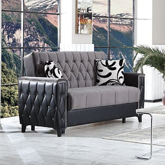 kanata plush velvet storage 2 seater sofa bed grey black