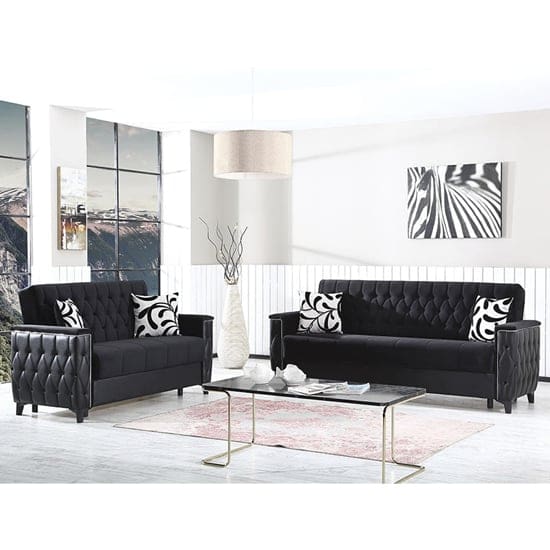 kanata plush velvet storage 3 2 seater sofa beds black