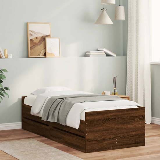 leuven woode single bed drawers brown oak