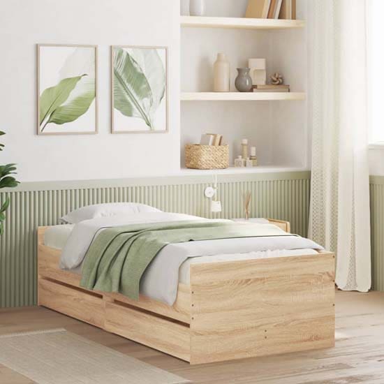 leuven woode single bed drawers sonoma oak