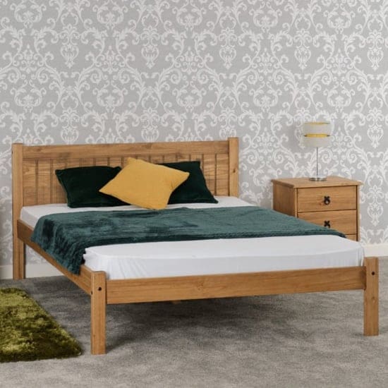 malia wooden double bed distressed waxed pine