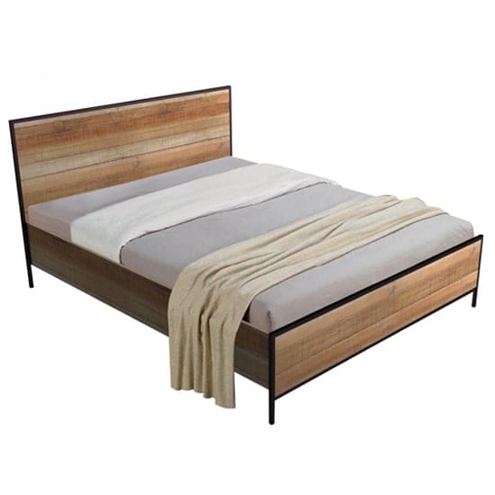 malila wooden double bed black metal frame oak