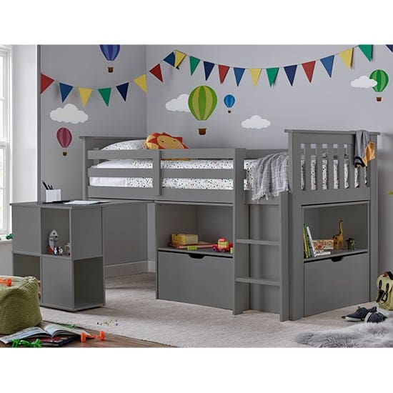 milo single bunk bed desk storage grey