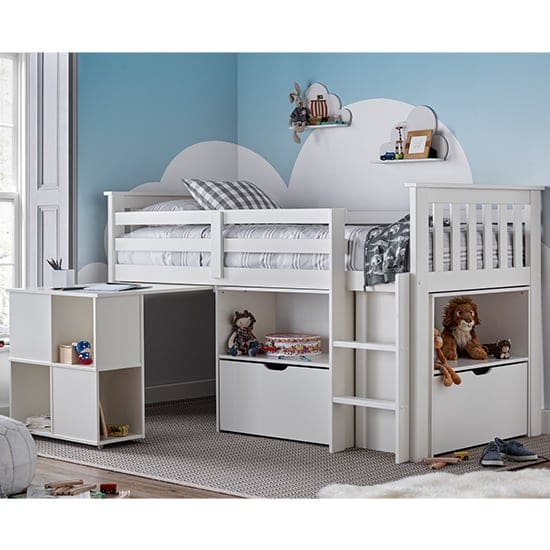 milo single bunk bed desk storage white